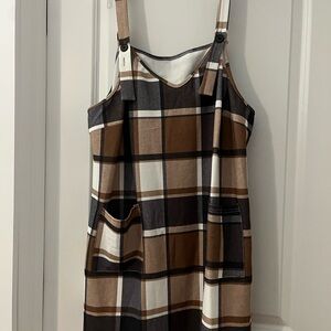 Plaid Brown and White Women's Jumper dress